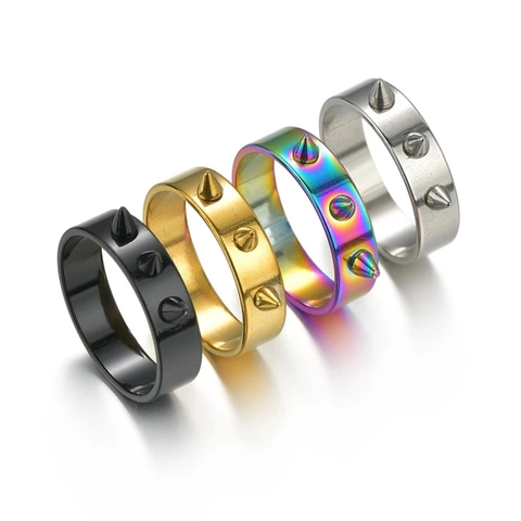 Bague Punk en Acier Inoxydable avec Pointes pour Hommes Femmes 3 Rivets de Clous Gothique Hip Hop Rock Bijoux de Mode