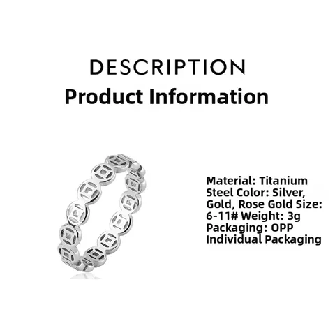 Vintage Stainless Steel Ancient Coin Hollow Ring For Men Women 18K Gold Plated Lucky Money Band Finger Jewelry Gift