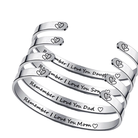Stainless Steel Personalized Engraved Cuff Bracelet Family Member Heart Pattern Inspirational Open Bangle Love Jewelry Gift