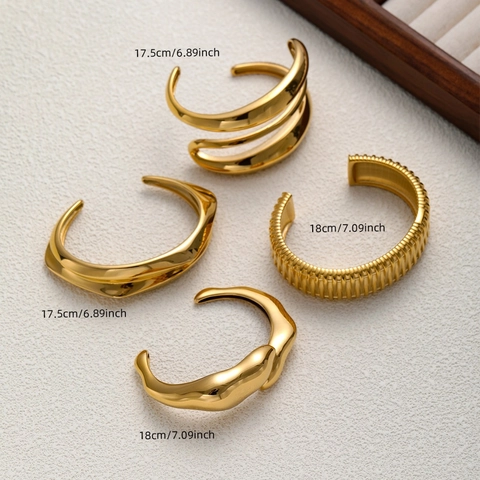 Bracciale Rigido in Acciaio al Titanio da Donna Placcato Oro 18K Onda Geometrica Irregolare Bracciale Largo Gioielli di Moda