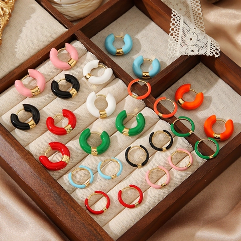 Vintage Emaille Roestvrijstalen Creolen Voor Dames 18K Verguld Kleurrijke Druppelolie Geometrische Ronde Oorbellen Sieraden