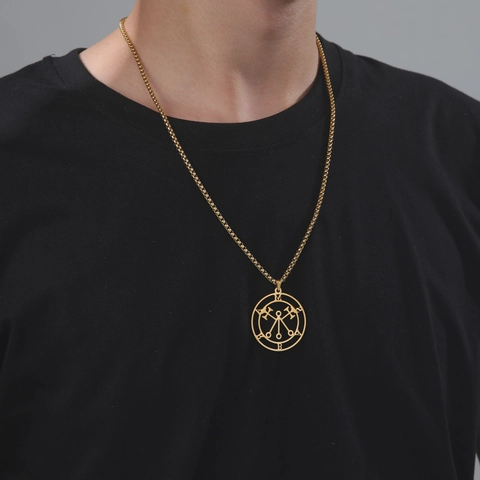 Stainless Steel Occult Marbas Sigil Pendant Necklace For Men Women Geometric Hollow Round Box Chain Demon Symbol Jewelry