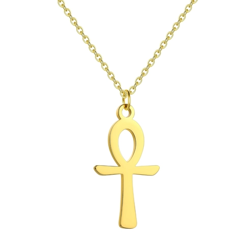 18K Gold Plated Stainless Steel Egyptian Ankh Cross Pendant Necklace Unisex Life Symbol Vintage Hip Hop Jewelry For Men Women