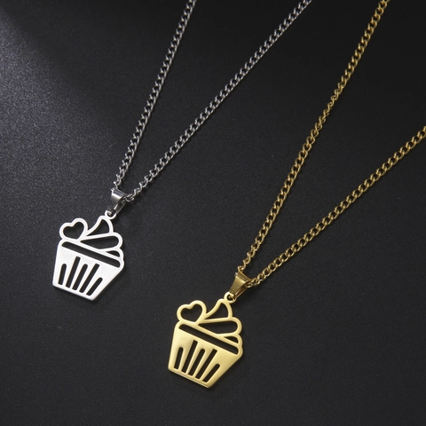 Stainless Steel Cupcake Heart Pendant Necklace Hollow Out Design For Women Girl Gift Gold Silver Plated Jewelry Chain Necklace