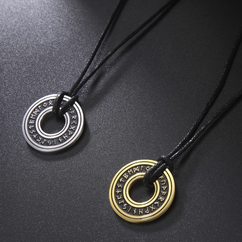 Wikinger Runenring Anhänger Halskette 304 Edelstahl Gold Silber Plattiert Hebräisch Shema Jisrael Hohler Kreis Wachsschnur Kette Schmuck