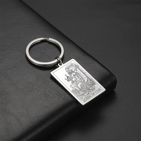 Portachiavi con Carta dei Tarocchi in Acciaio Inossidabile Pendaglio Rettangolare Regina Re Cavaliere Fante di Coppe Gioielli Mistici