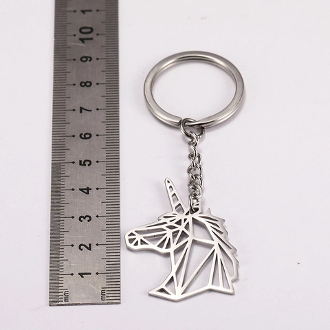 Stainless Steel Geometric Origami Animal Keychain Combination Unicorn Wolf Crane Hollow Key Ring For Men Women Gift Jewelry