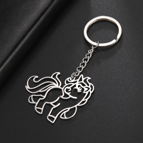Portachiavi con Ciondolo a Forma di Unicorno Cavo in Acciaio Inossidabile Minimalista Carino Portachiavi a Forma di Animale