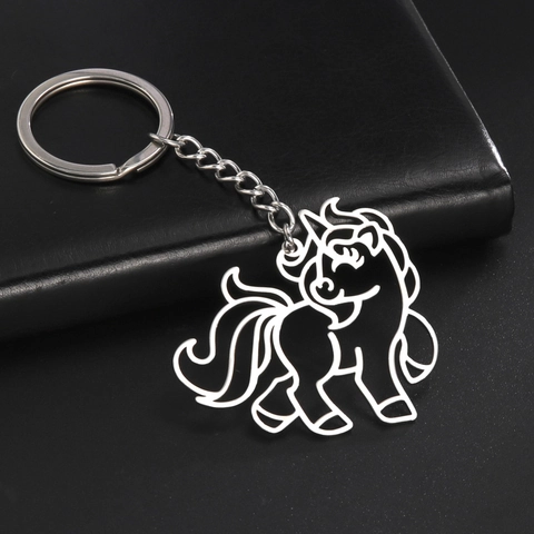 Portachiavi con Ciondolo a Forma di Unicorno Cavo in Acciaio Inossidabile Minimalista Carino Portachiavi a Forma di Animale
