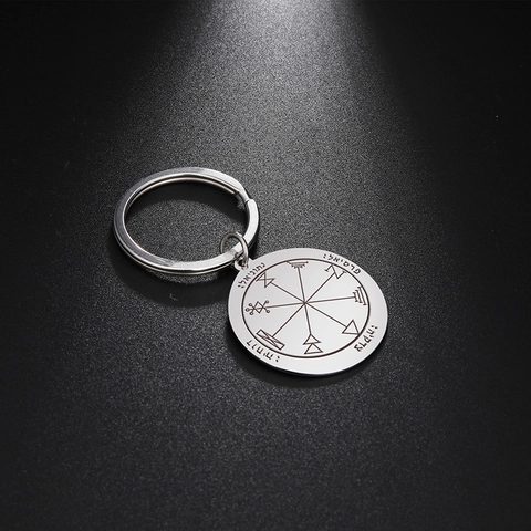 Portachiavi in Acciaio Inossidabile Sigillo Di Salomone Placcato Oro 18K Amuleto Religioso Ebraico Portachiavi Pendente Tondo Unisex