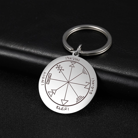 Portachiavi in Acciaio Inossidabile Sigillo Di Salomone Placcato Oro 18K Amuleto Religioso Ebraico Portachiavi Pendente Tondo Unisex