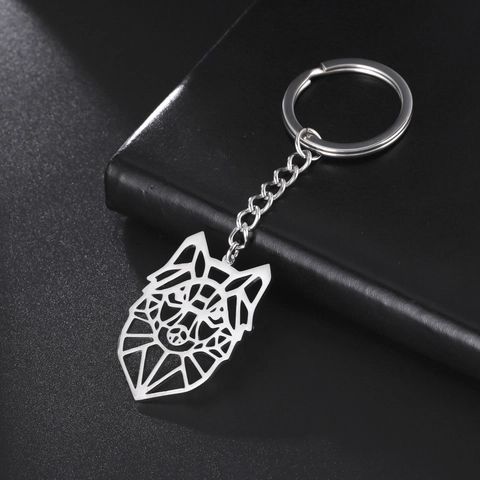 Portachiavi Testa di Lupo Geometrico in Acciaio Inossidabile 304 Anello in Metallo per Uomo Donna Stile Punk Industriale