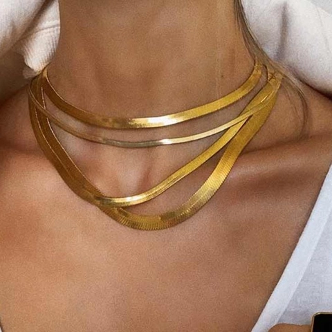 Collana Girocollo Minimalista in Acciaio Inossidabile a Strati Catena a Osso di Serpente Placcata Oro Gioielli Moda Donna Regalo
