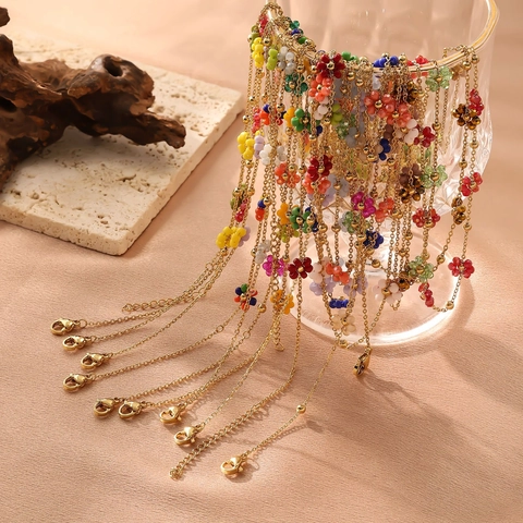 Elegante Collana Con Ciondolo a Fiore in Acciaio al Titanio Catena Colorata con Perle Artificiali Gioielli da Donna Regalo Quotidiano