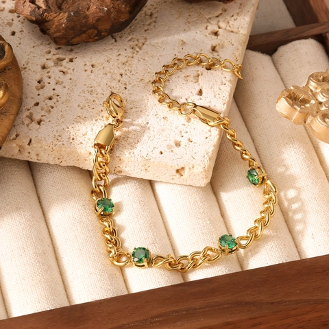 Bracciale a Catena in Acciaio al Titanio Placcato Oro Vintage Con Zirconi Colorati Tondi Gioielli alla Moda Donna