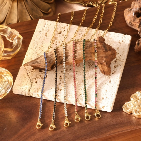 Bracciale Vintage in Acciaio Inossidabile Placcato Oro Con Zirconia Catena Divisa Per Donna Design Di Nicchia Bracciale Tennis Paperclip Gioielli Da Mano