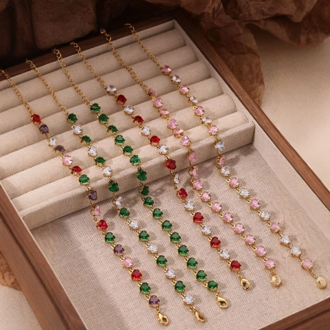 Bracelet Vintage en Acier Inoxydable Cœur en Zircon pour Femmes Plaqué Or Coloré Bracelet Chaîne en Pierres Gemmes Mariage Fête Bijoux Cadeau