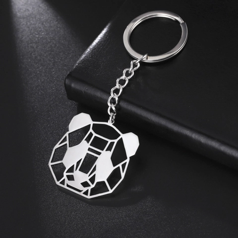Portachiavi Testa Panda Geometrico Traforato Acciaio Inossidabile 304 Pendente Metallo Per Chiavi Auto Borsa Donna Uomo Minimalista