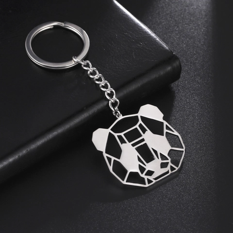 Portachiavi Testa Panda Geometrico Traforato Acciaio Inossidabile 304 Pendente Metallo Per Chiavi Auto Borsa Donna Uomo Minimalista