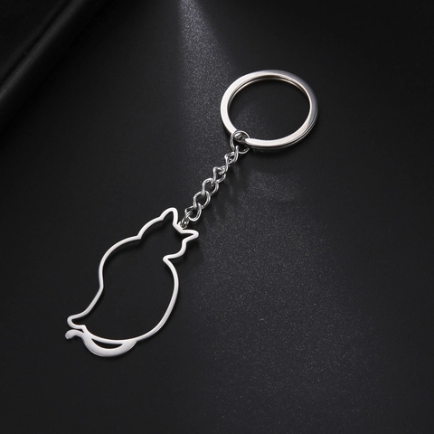 Portachiavi Minimalista in Acciaio Inossidabile 304 Silhouette di Gatto Svuotato Pendente Animale Carino Regalo
