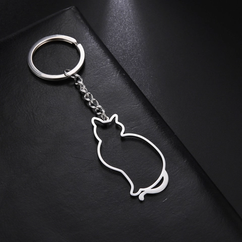 Portachiavi Minimalista in Acciaio Inossidabile 304 Silhouette di Gatto Svuotato Pendente Animale Carino Regalo