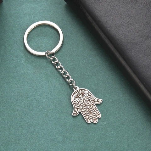 Portachiavi Mano Di Fatima In Acciaio Inossidabile Malocchio Vintage Inciso Floreale Portachiavi Per Chiavi Auto Gioielli Regalo