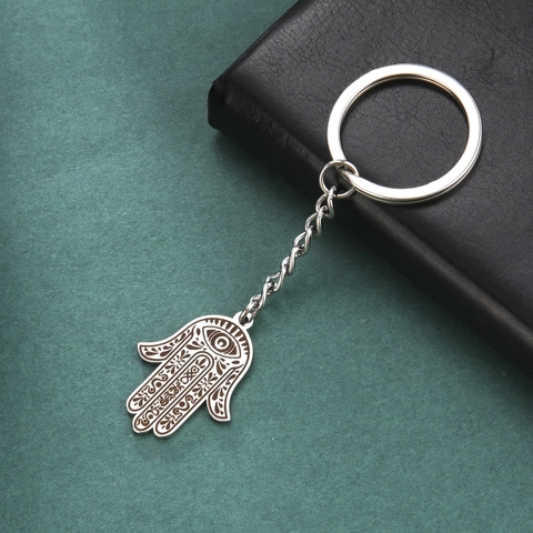 Portachiavi Mano Di Fatima In Acciaio Inossidabile Malocchio Vintage Inciso Floreale Portachiavi Per Chiavi Auto Gioielli Regalo