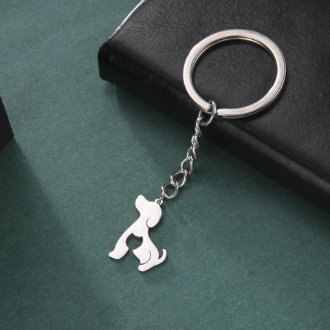 Portachiavi Creativo in Acciaio Inossidabile Silhouette Cane Gatto Ciondolo Animale Traforato Moderno per Donna Uomo Regalo