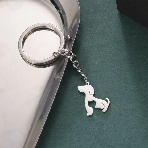 Portachiavi Creativo in Acciaio Inossidabile Silhouette Cane Gatto Ciondolo Animale Traforato Moderno per Donna Uomo Regalo