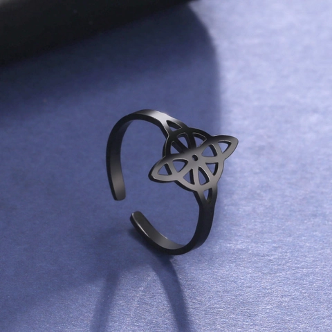 Stainless Steel Celtic Knot Open Ring For Women Men Vintage Hollow Geometric Adjustable Finger Ring Jewelry Gift