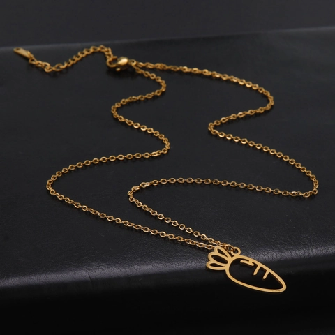 Stainless Steel Hollow Carrot Pendant Necklace For Women Men Sweet Cartoon Vegetable Neck Jewelry Gift Gold Silver