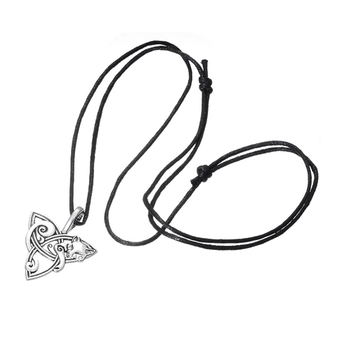 Vintage Viking Celtic Fox Cat Pendant Necklace Antique Silver Alloy Animal Totem Necklace For Men Women Pagan Jewelry Gift