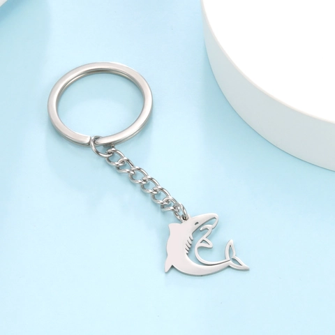 Portachiavi a Forma di Squalo in Acciaio Inossidabile Ciondolo Animale Marino Svuotato Colore Acciaio Argento Accessori Regalo Unisex