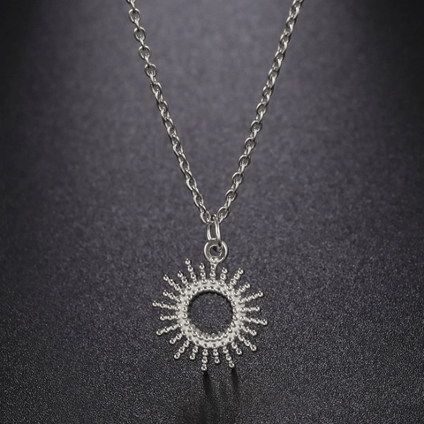 Stainless Steel Sun Pendant Necklace For Women Men Gold Steel Plated Sunburst Hollow Dainty Jewelry Fashion Accessories Gift