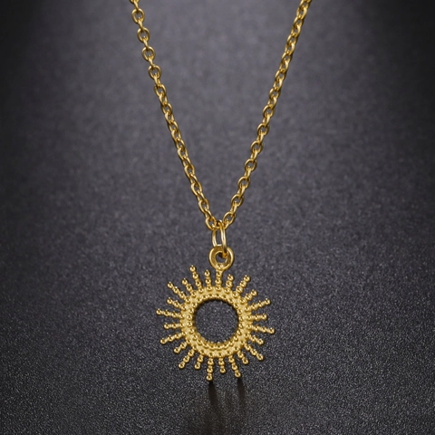 Stainless Steel Sun Pendant Necklace For Women Men Gold Steel Plated Sunburst Hollow Dainty Jewelry Fashion Accessories Gift