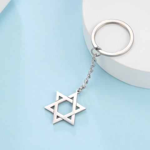 Portachiavi in Acciaio Inossidabile Stella di David Esagramma Anello Chiave in Metallo Ciondolo Geometrico per Uomo Donna Regalo