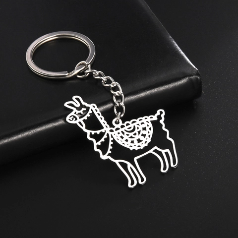 Portachiavi Alpaca Llama Svuotato in Acciaio Inossidabile Pendente Animale Anello Chiave Per Donna Uomo Minimalista Argento Gioielli da Appendere