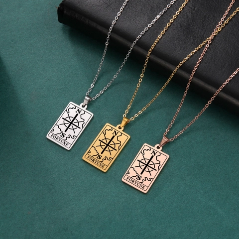 Vintage Stainless Steel Tarot Card Pendant Necklace For Women Men Mystical Sun Moon Star Strength Fortune Wisdom Heart Jewelry