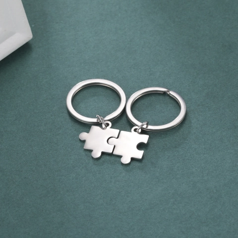 Portachiavi in Acciaio Inossidabile a Forma di Puzzle per Coppie Amici Finitura a Specchio Portachiavi in Metallo Regalo San Valentino