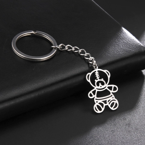 Portachiavi Orso Traforato in Acciaio Inossidabile Ciondolo Animale Creativo Anello Chiave Borsa Fascino per Uomo Donna Gioielli Regalo