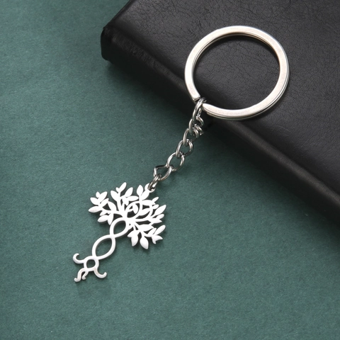 Levensboom Roestvrijstalen Sleutelhanger Oneindigheidssymbool Holle Hanger Zilver Metaal Auto Sleutelring Gepersonaliseerd Sieraad Cadeau