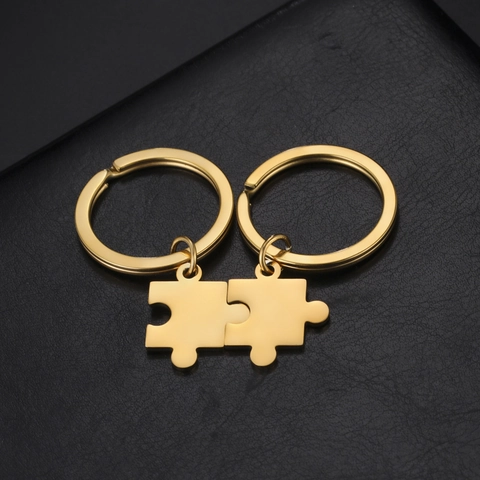 Portachiavi in Acciaio Inossidabile a Forma di Puzzle per Coppie Amici Finitura a Specchio Portachiavi in Metallo Regalo San Valentino