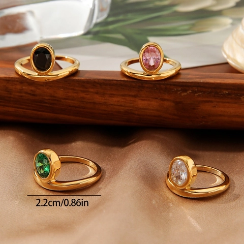 Anello Vintage in Acciaio al Titanio con Gemma Ovale per Donna Placcato Oro Design Francese Gioielli di Lusso