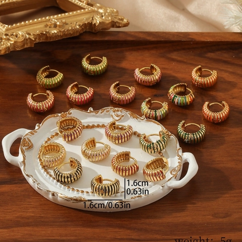 Orecchini a Cerchio Retro in Acciaio Inossidabile con Strisce di Smalto per Donna Moda Arcobaleno Placcati Oro Orecchini Geometrici Gioielli Regalo