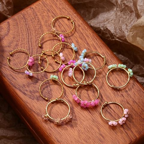 Anillo Ajustable de Acero Inoxidable para Mujer con Flores Coloridas Cuentas Hechas a Mano Anillo Abierto Diseño de Nicho Regalo