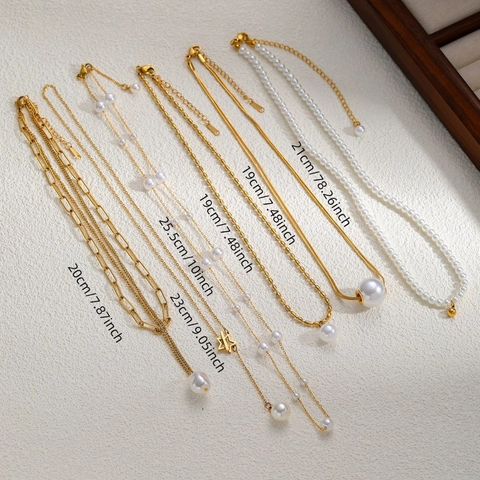 18K Vergoldet Edelstahl Süßwasserperle Anhänger Halskette Für Damen Elegant Minimalistisch Geometrisch Leicht Luxus Schmuck
