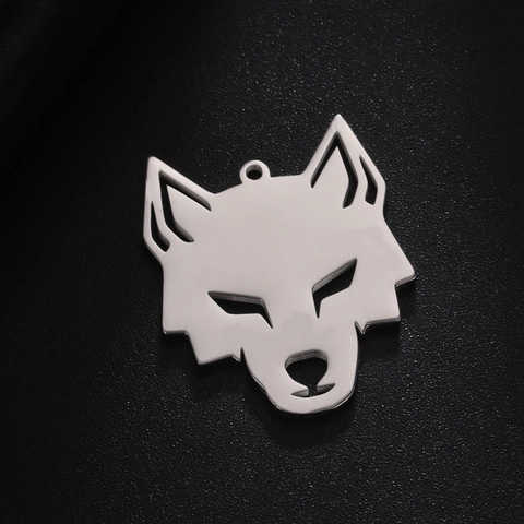 Colgante Cabeza de Lobo de Acero Inoxidable Vintage Punk Charm Cabeza de Lobo Geométrico Calado para Hacer Joyas DIY