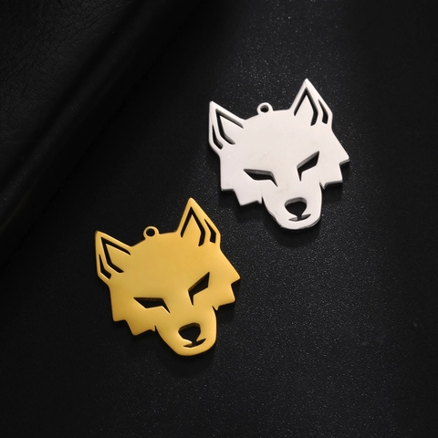 Colgante Cabeza de Lobo de Acero Inoxidable Vintage Punk Charm Cabeza de Lobo Geométrico Calado para Hacer Joyas DIY