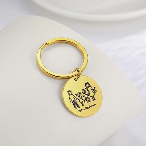 Portachiavi con Pendente Rotondo in Acciaio Inossidabile con Incisione Family Forever Design Silhouette Accessorio Portachiavi Metallo