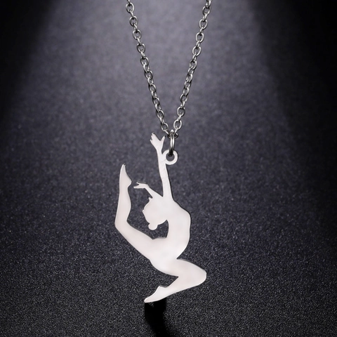 Gymnastics Silhouette Pendant Necklace Stainless Steel Gymnast Dancer Jewelry For Women Athletes Sport Enthusiasts Gift